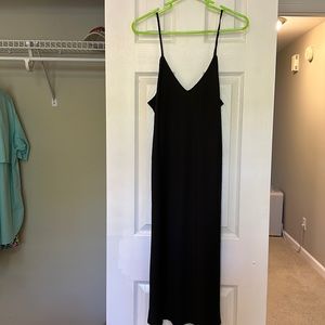 black satin slip dress